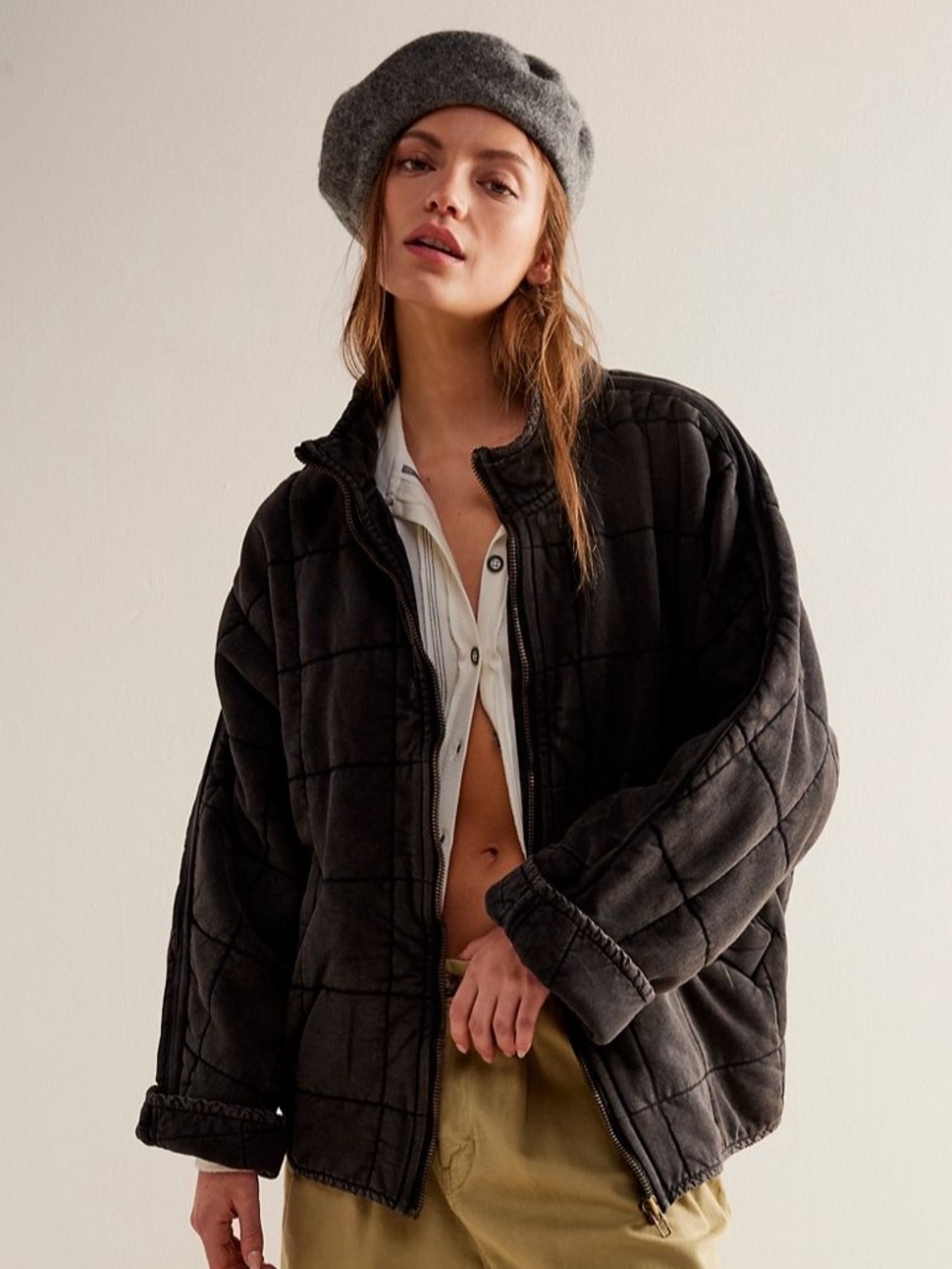 Free People Black Dolman Quilted Knit Jacket